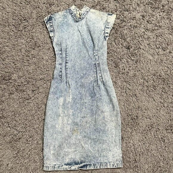 Vintage 90s 80s Denim Midi Open Back Party Club Dress Size 9 - Picture 1 of 7